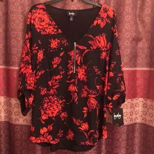 By&By Floral Rose Blouse red black